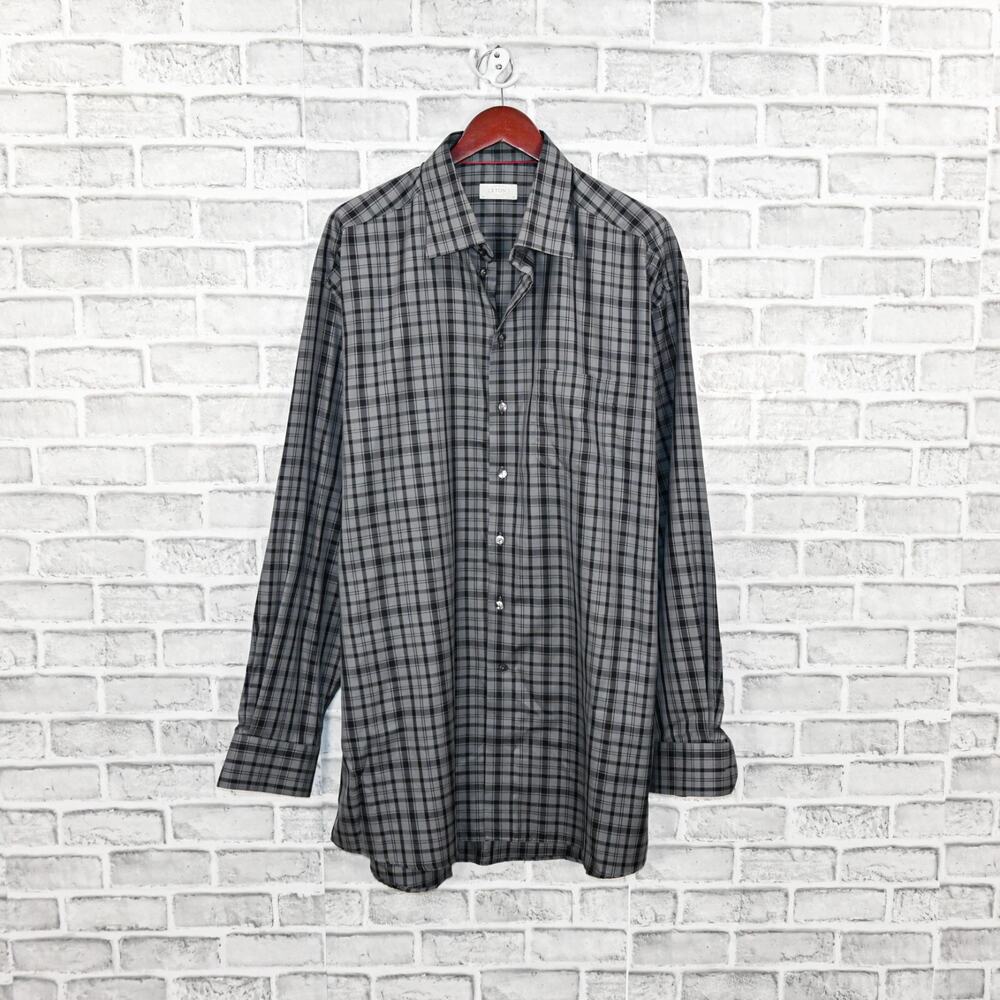 ETON Classic fit Button down Shirt Grey Check Plaid Cotton size 18 / 2XL
